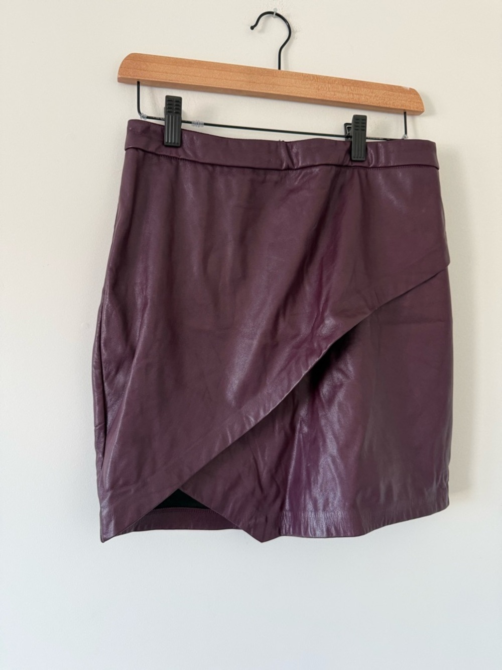 Dynamite Plum Faux Leather Asymmetrical Mini Skirt (size medium) - Picture 2 of 4